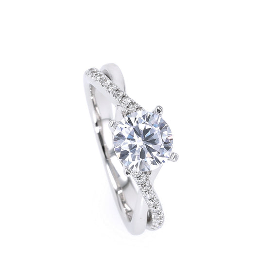 Side Stone Lab-Grown Diamond Semi-Mount Engagement Ring in 14 Karat White with 20 Round Lab Grown Diamonds, Color: G/H, Clarity: VS2-SI1, totaling 0.16ctw