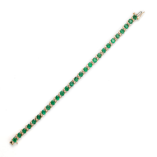 Marks Estate Department 2 Color Gemstone Bracelet in 14 Karat Yellow Gold with 27 Oval Emeralds 7.00ctw 5mm