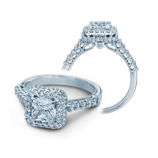 Renaissance Collection Halo Vintage Mined Diamond Engagement Ring in 14 Karat White with 0.60ctw F/G VS2 Round Diamonds