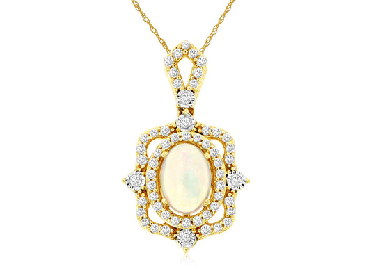 Pendant Color Gemstone Necklace in 14 Karat Yellow with 1 Oval Opal 0.50ctw