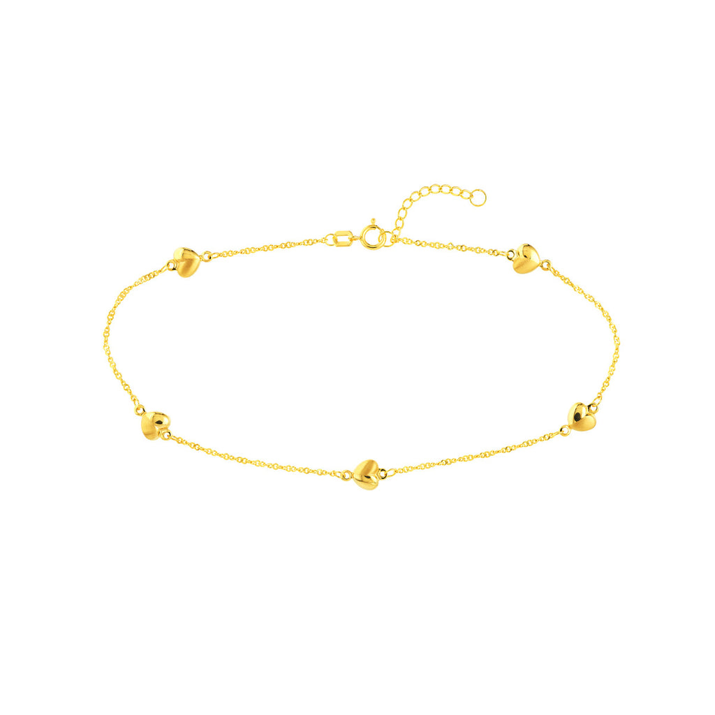14K yellow gold ankle bracelet with beads.