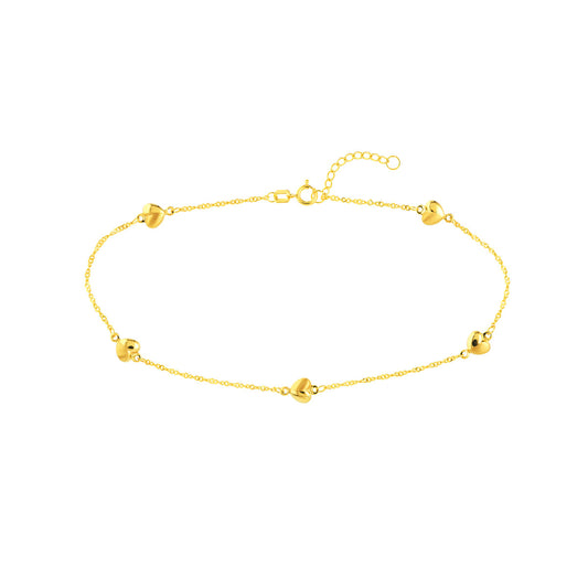14K yellow gold ankle bracelet with beads.