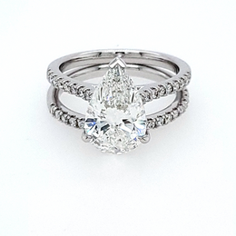 Hidden Accent Lab-Grown Diamond Complete Engagement Ring in 14 Karat White with 1 Pear Lab Grown Diamond, Color: F, Clarity: VS1, totaling 3.03ctw