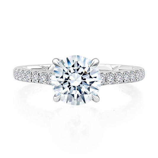 Hidden Accent Natural Diamond Semi-Mount Engagement Ring in 14 Karat White Round Diamond, totaling 0.49ctw