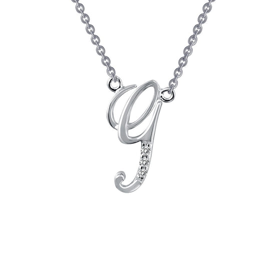 Lafonn Initial Simulated Diamond Necklace in Platinum Bonded Sterling Silver with 0.03ctw