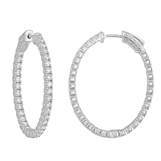 Medium Hoop Natural Diamond Earrings in 14 Karat White with 2.00ctw G/H SI1 Round Diamond