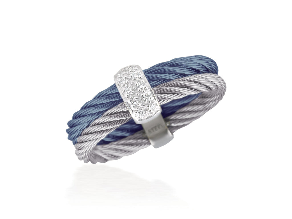 Natural Diamond Fashion Ring in Stainless Steel Cable White - Blue with 0.05ctw Round Diamond