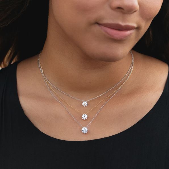 Lab-grown diamond necklace on white gold chain.