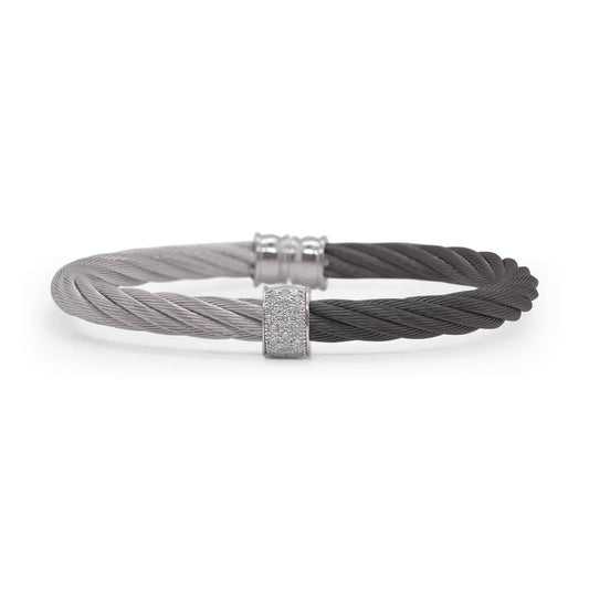 Natural Diamond Bracelet in Stainless Steel Cable - 18 Karat White - Black with 0.13ctw Round Diamond
