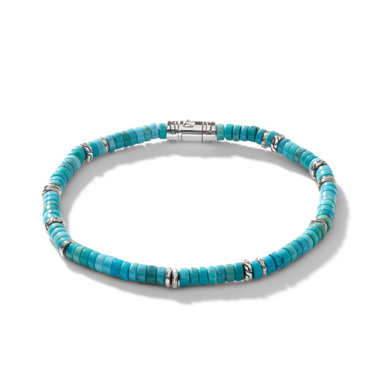 Bead Color Gemstone Bracelet in Sterling Silver White Round Turquoise