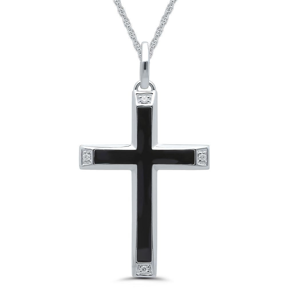 Sterling silver cross necklace with diamonds.
