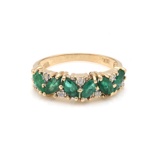 ReMarkable Estate Color Gemstone Band in 14 Karat Yellow Gold with 6 Marquise Emeralds 0.90ctw
