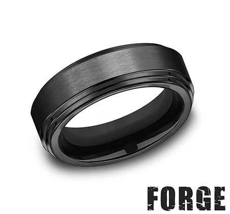 Black titanium carved band, polished satin finish.