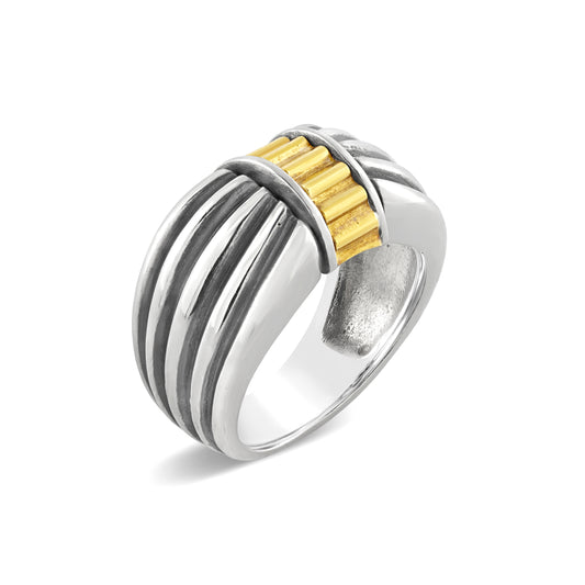 Sterling Silver 18K Yellow Gold Fluted Dome Ring