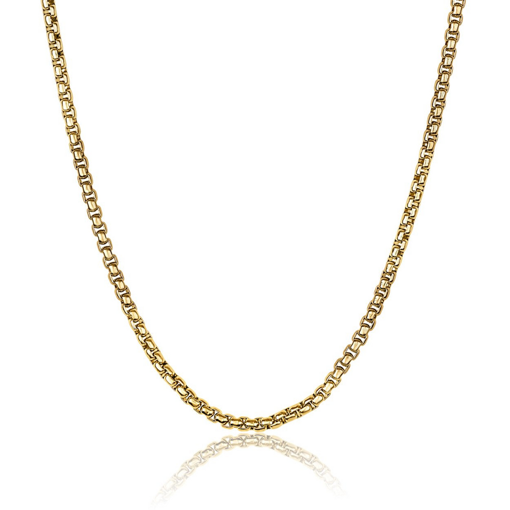 Stainless steel yellow round box chain.