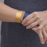 Yellow cable design stainless steel cuff bracelet.