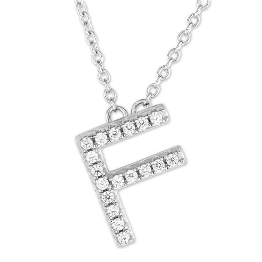 Sterling silver necklace with diamond initial "F".