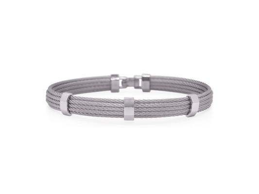 Bangle Bracelet (No Stones) in Stainless Steel Cable White - Grey