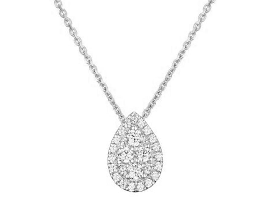 Teardrop diamond necklace in white gold.