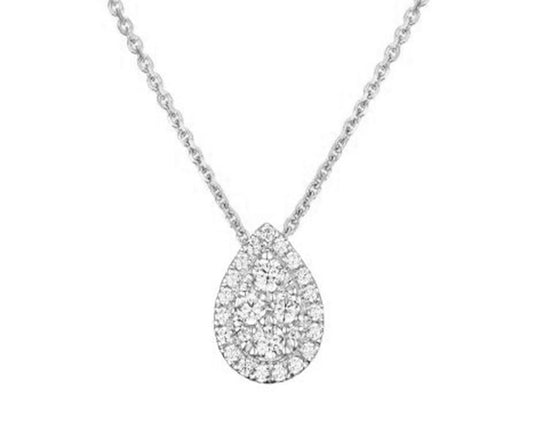 Teardrop diamond necklace in white gold.