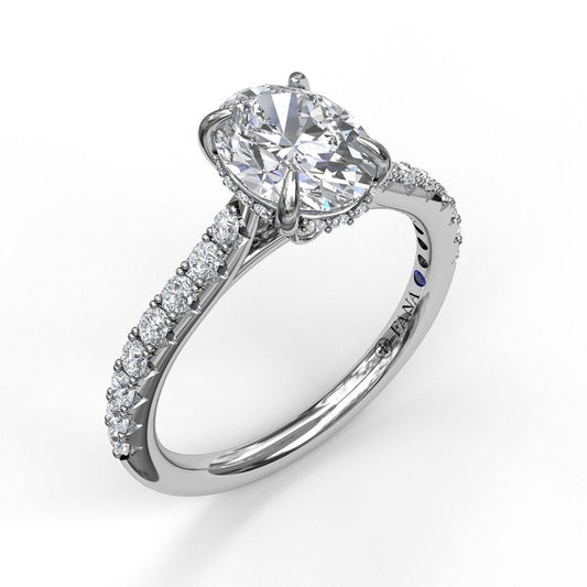 Hidden Accent Side Stone Natural Diamond Semi-Mount Engagement Ring in 14 Karat White Round Diamond, totaling 0.40ctw