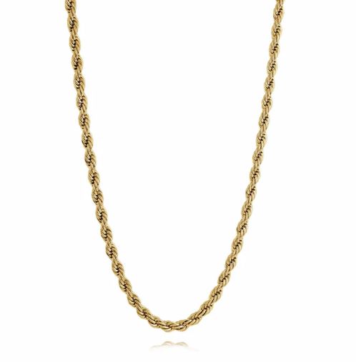 Stainless steel yellow rope chain, 22-inch.
