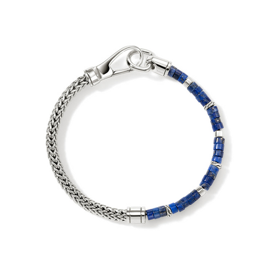 Fancy Link Color Gemstone Bracelet in Sterling Silver White Round Lapis