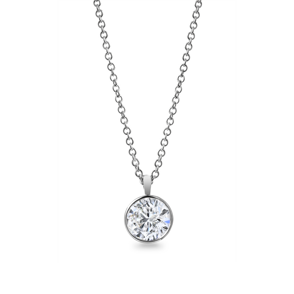 Lab-grown diamond pendant on white gold chain.