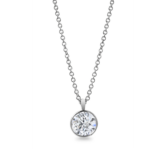Lab-grown diamond pendant on white gold chain.