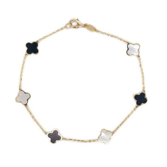 14K yellow bracelet with onyx, mother of pearl.