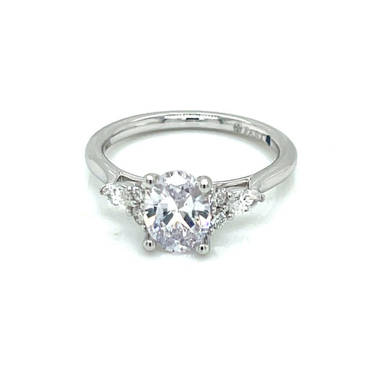 Side Stone Natural Diamond Semi-Mount Engagement Ring in 14 Karat White with 8 Round Diamonds, Color: G/H, Clarity: SI1, totaling 0.30ctw
