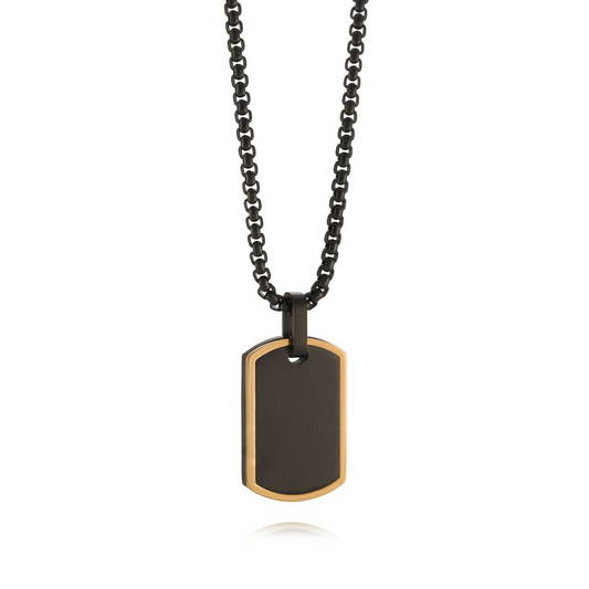 Black and yellow stainless steel pendant necklace.