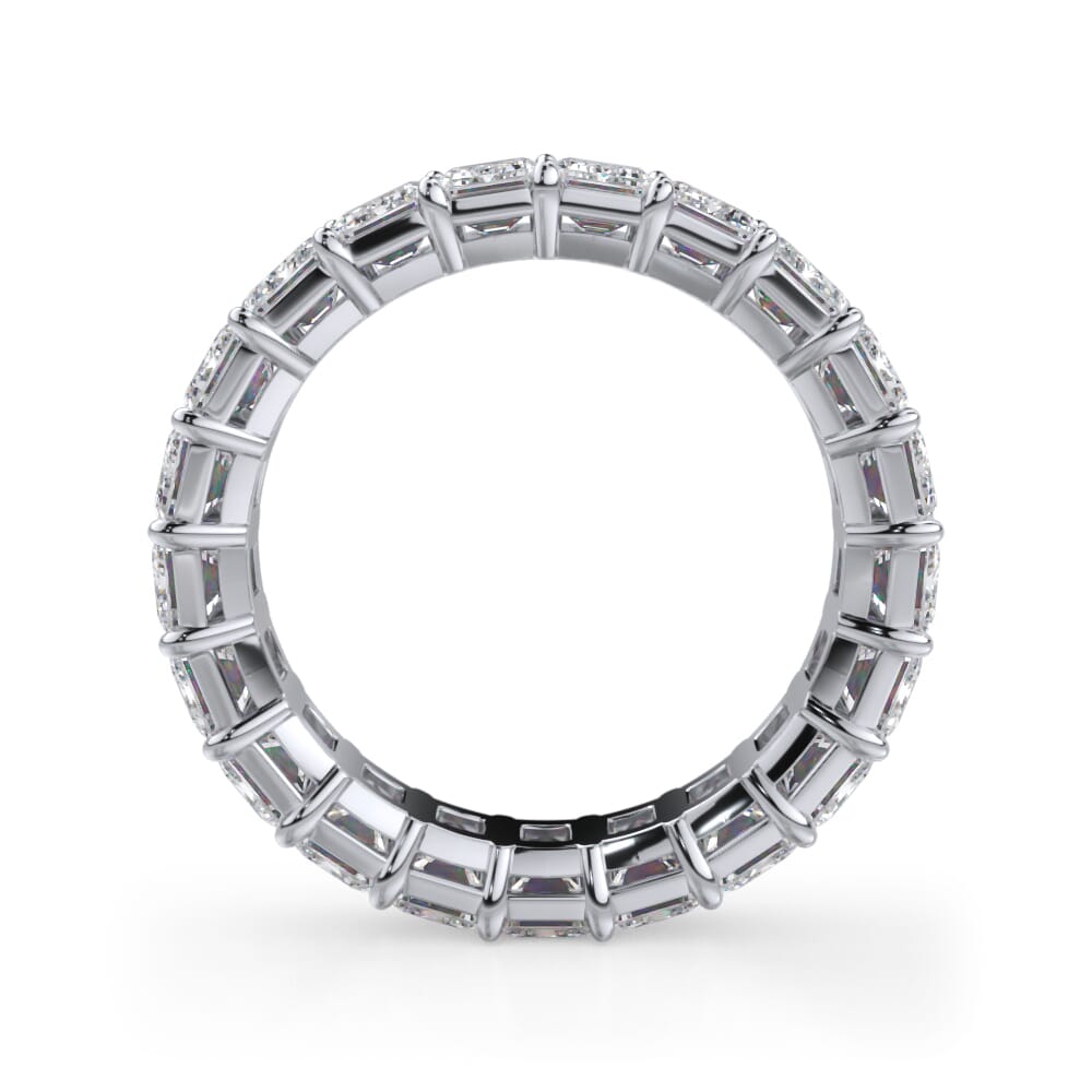 14K white gold band with round diamonds.