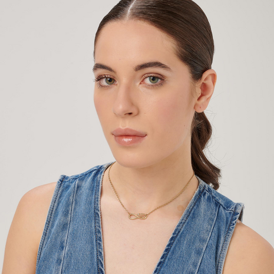 Simulated Diamond Necklace in Stainless Steel - Gold Plated
