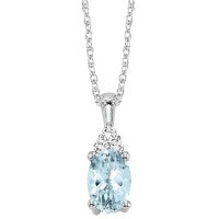 Pendant Semi-Precious Color Collection Color Gemstone Necklace in 10 Karat White with 1 Oval Aquamarine 0.48ctw