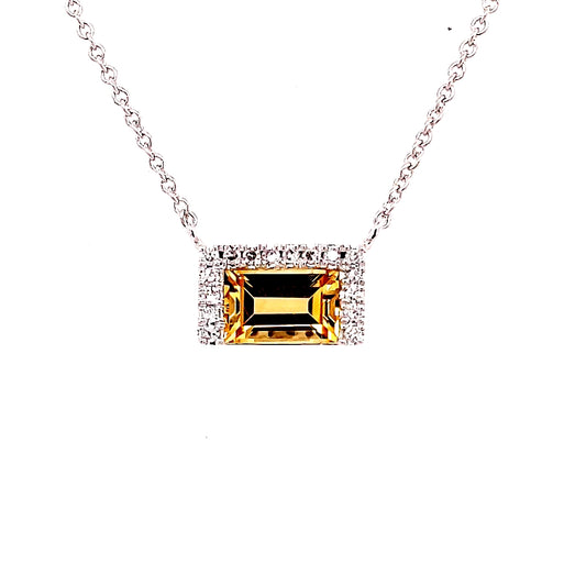 Emerald citrine necklace in white gold.