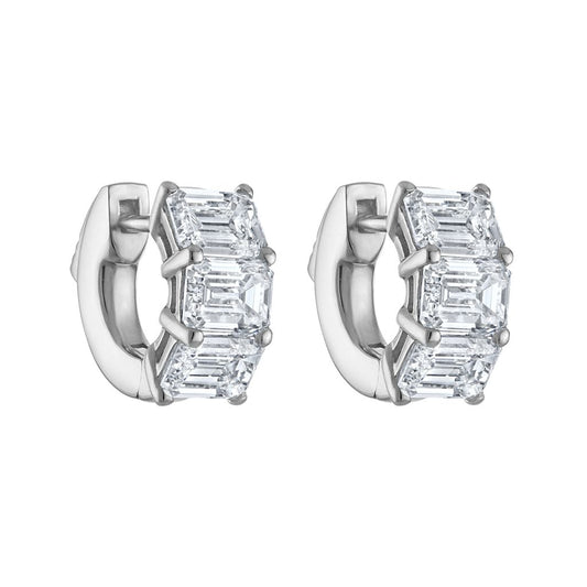 Huggie Natural Diamond Earrings in 14 Karat White with 1.00ctw Emerald Diamonds
