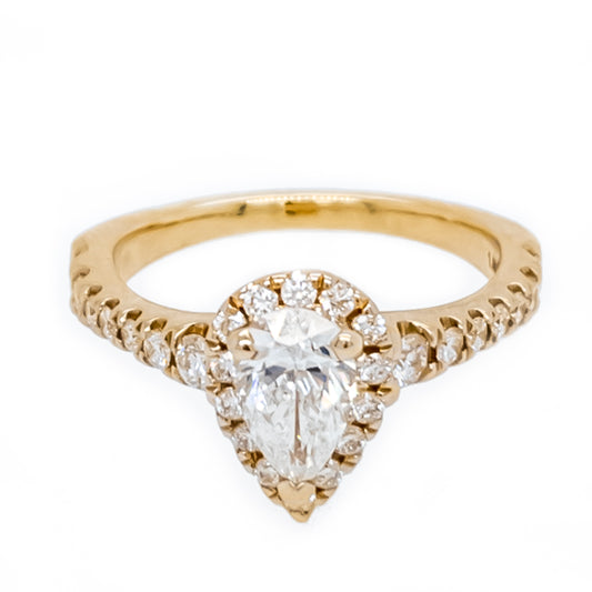 Halo Natural Diamond Complete Engagement Ring in 14 Karat Yellow with 0.63ctw G SI1 Pear Diamond