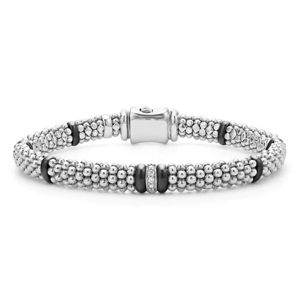 Sterling silver bracelet with round diamonds.