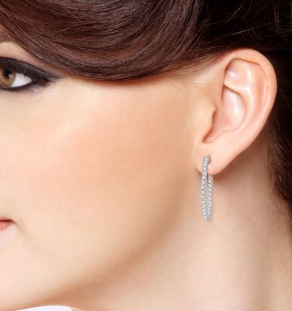 ReMARKable Designs Oval Hoop Natural Diamond Earrings in 14 Karat White Gold with 3.00ctw Round Diamonds