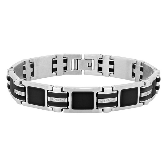 Stainless steel bracelet with black diamonds.