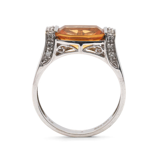 M Estate Collection Color Gemstone Ring in 14 Karat White with 1 Cushion Citrine 2.22ctw 10mm-10mm