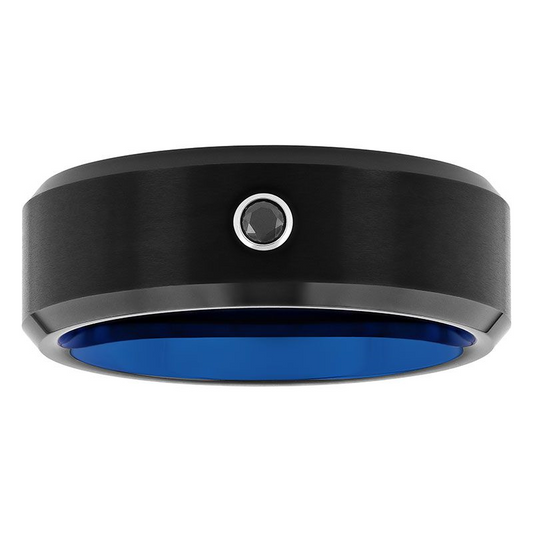 Black tungsten band with round black diamond.