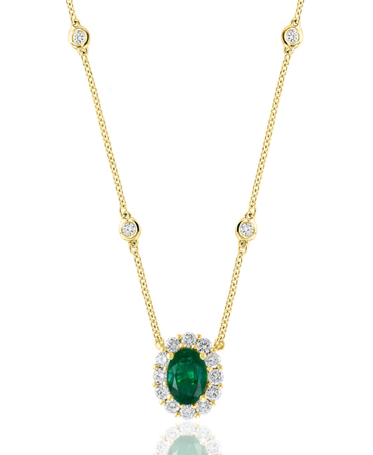 Pendant Color Gemstone Necklace in 18 Karat Yellow with 1 Oval Emerald 0.71ctw