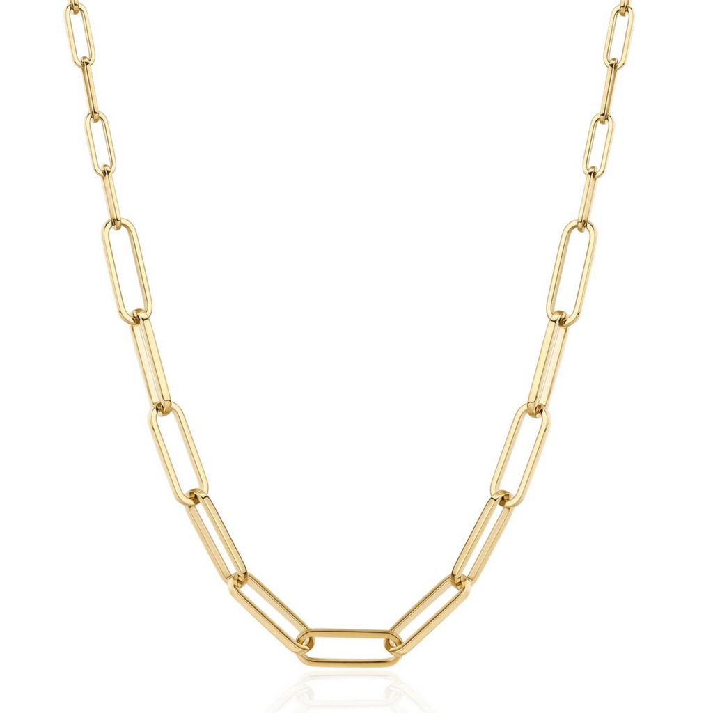 Yellow stainless steel paperclip chain necklace.
