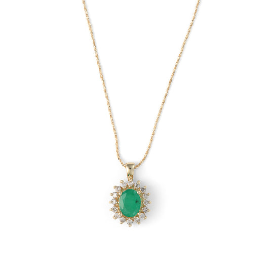 Pendant M Estate Collection Color Gemstone Necklace in 14 Karat Yellow with 1 Oval Emerald 1.25ctw 8.9mm-8.9mm