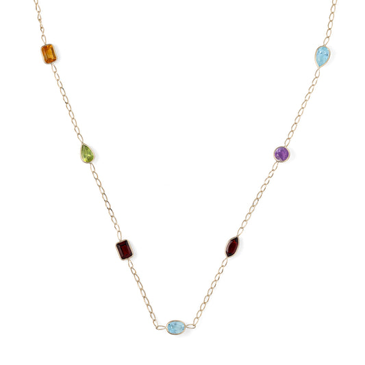 Station M Estate Collection Color Gemstone Necklace in 14 Karat Yellow with 4 Various Shapes Garnets