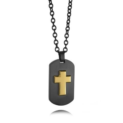 Black and yellow cross necklace, stainless steel.