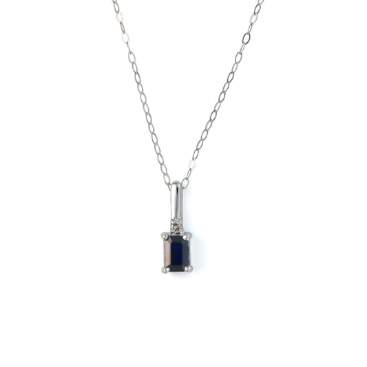 Pendant M Estate Collection Color Gemstone Necklace in Platinum White with 1 Emerald Blue Sapphire 0.49ctw 5.83mm-5.83mm
