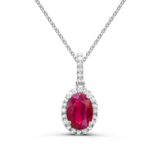 Pendant Precious Color Collection Color Gemstone Necklace in 14 Karat White with 1 Oval Ruby 1.00ctw